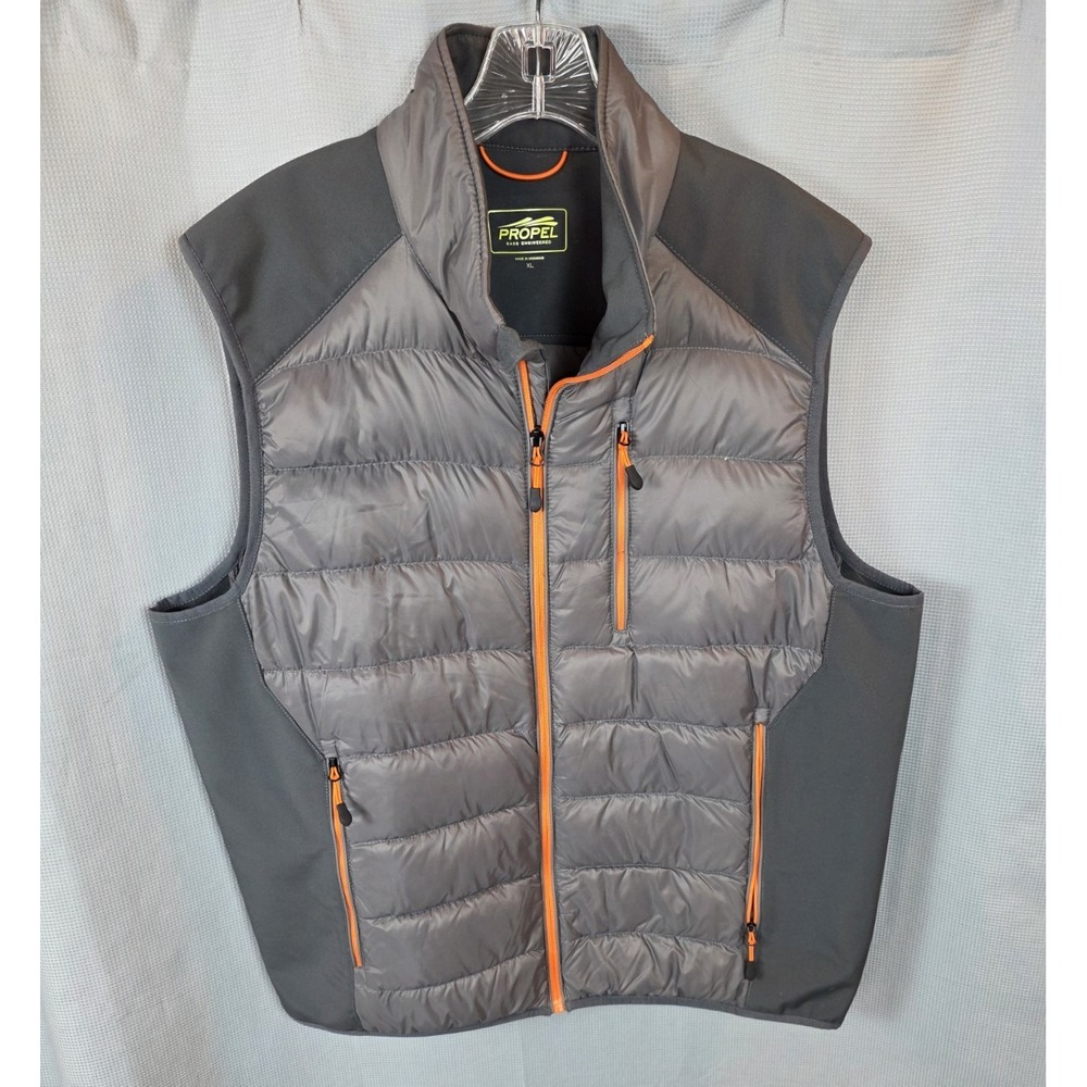 Propel Bass Engineered Vest Men XL Gray Orange Nylon Down Puffer Stretch Outdoor